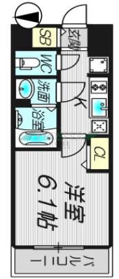 プレサンス上町台筆ケ崎サウス(1K/2階)の間取り写真