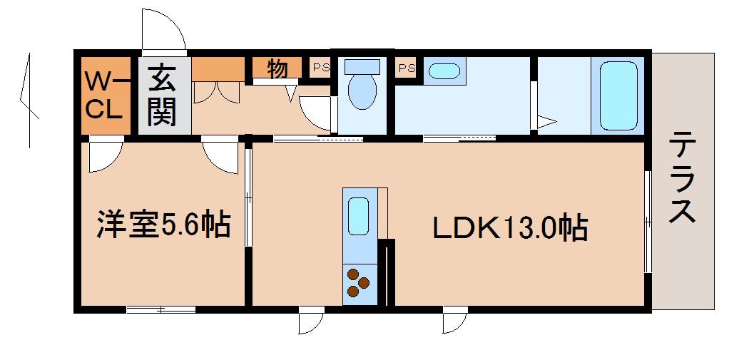 ベレオ金龍寺丁(1LDK/1階)の間取り写真