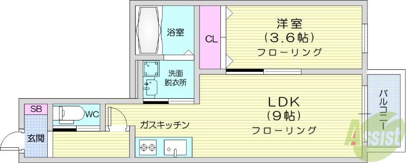 DANARS COURT向山(1LDK/1階)の間取り写真