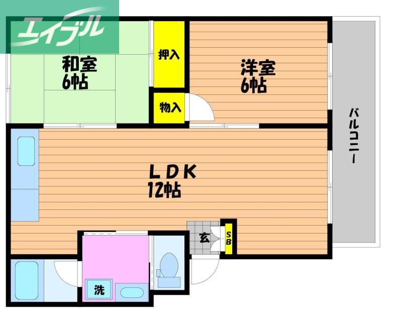 レジデンス下中野A棟(2LDK/2階)の間取り写真