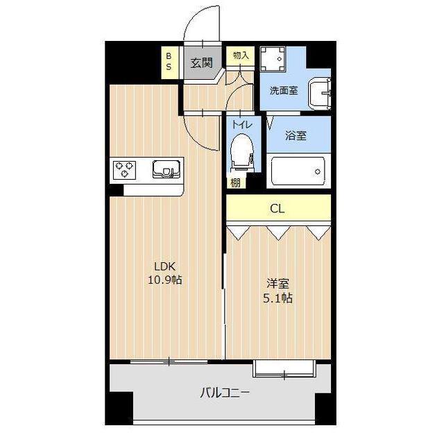 LIBTH新町(1LDK/10階)の間取り写真