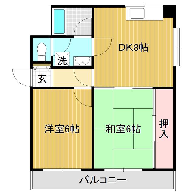 コーポ一宮II(2DK/1階)の間取り写真