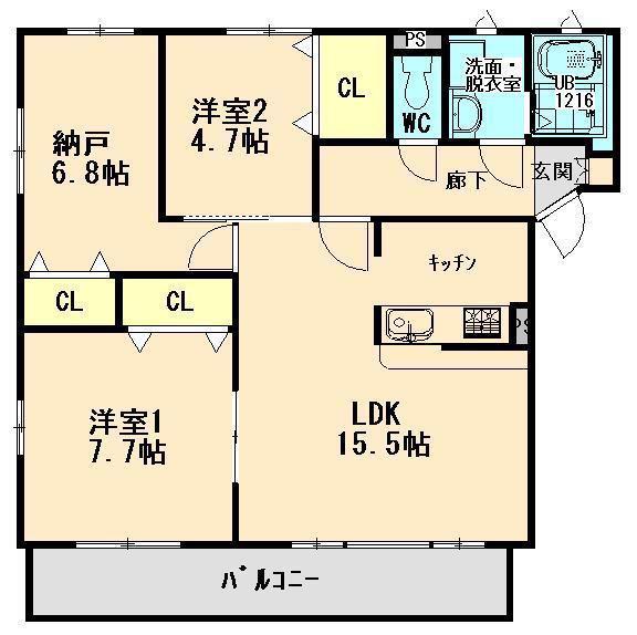 グランコートK(3LDK/1階)の間取り写真