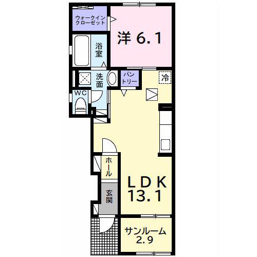 サウス ヴィラI(1LDK/1階)の間取り写真