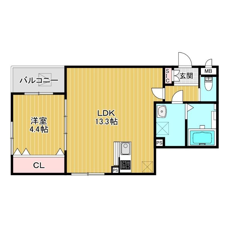 ALIVIO堺高松(1LDK/1階)の間取り写真