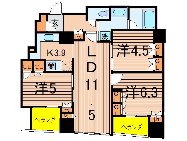 カスタリアタワー品川シーサイド(3LDK/18階)の間取り写真