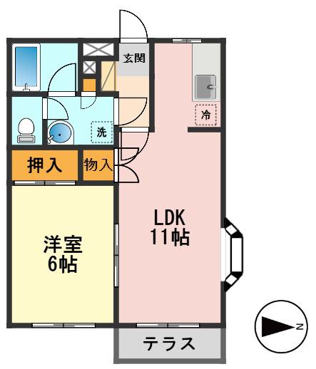 ガーデンハウス(1LDK/1階)の間取り写真