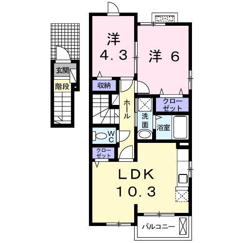 パッシィオーネ R(2LDK/2階)の間取り写真