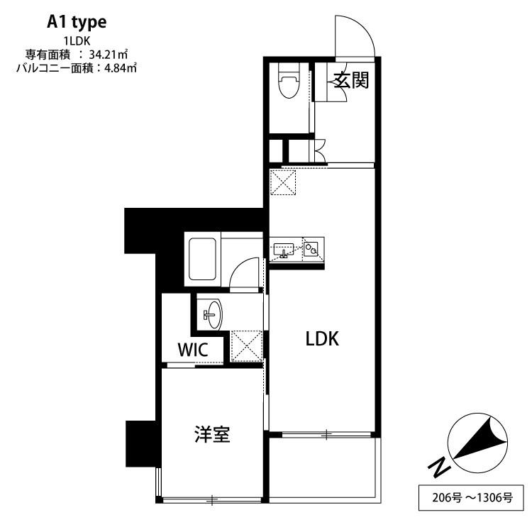 THE天神シティ(1LDK/10階)の間取り写真