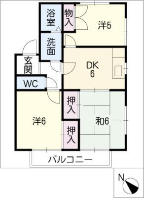 フラットサプレス市川B棟(3DK/2階)の間取り写真