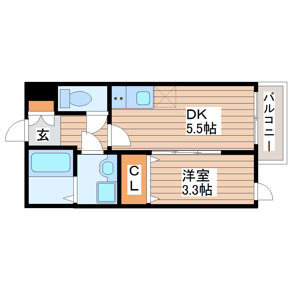 AMOUR新寺(1DK/1階)の間取り写真