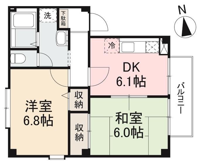 フォブールエフ(2DK/1階)の間取り写真