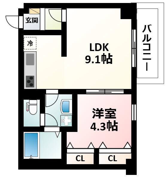 メゾン・デュ・クレエ千里山(1LDK/3階)の間取り写真