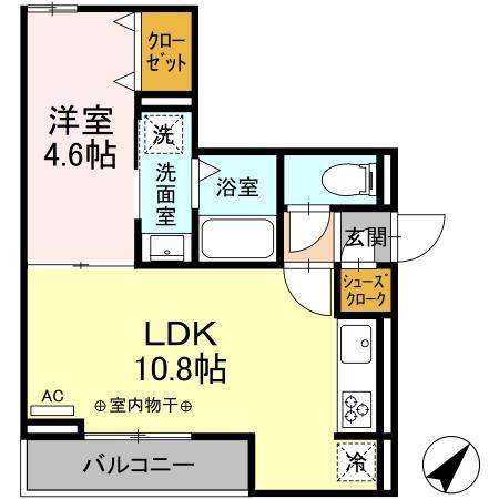 セレーナ東鷹匠(1LDK/2階)の間取り写真