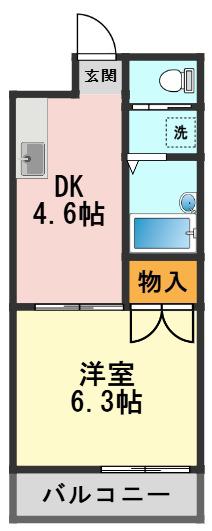 カーサ・ミワ(1DK/3階)の間取り写真
