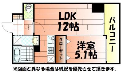 THE SQUARE SUITE RESIDENCE ザ スクエア(1LDK/5階)の間取り写真