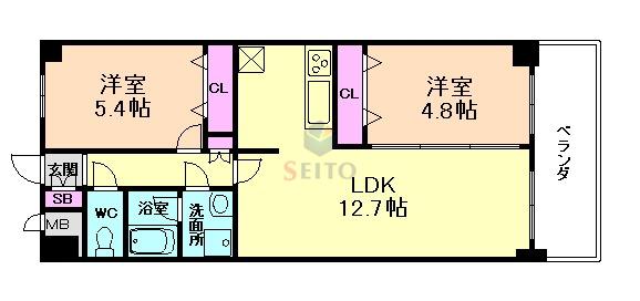 GLUCK MAISON F-TOYONAKA XVグリュックメゾン(2LDK/2階)の間取り写真