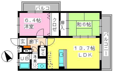 ルミエールアーサ(2LDK/4階)の間取り写真