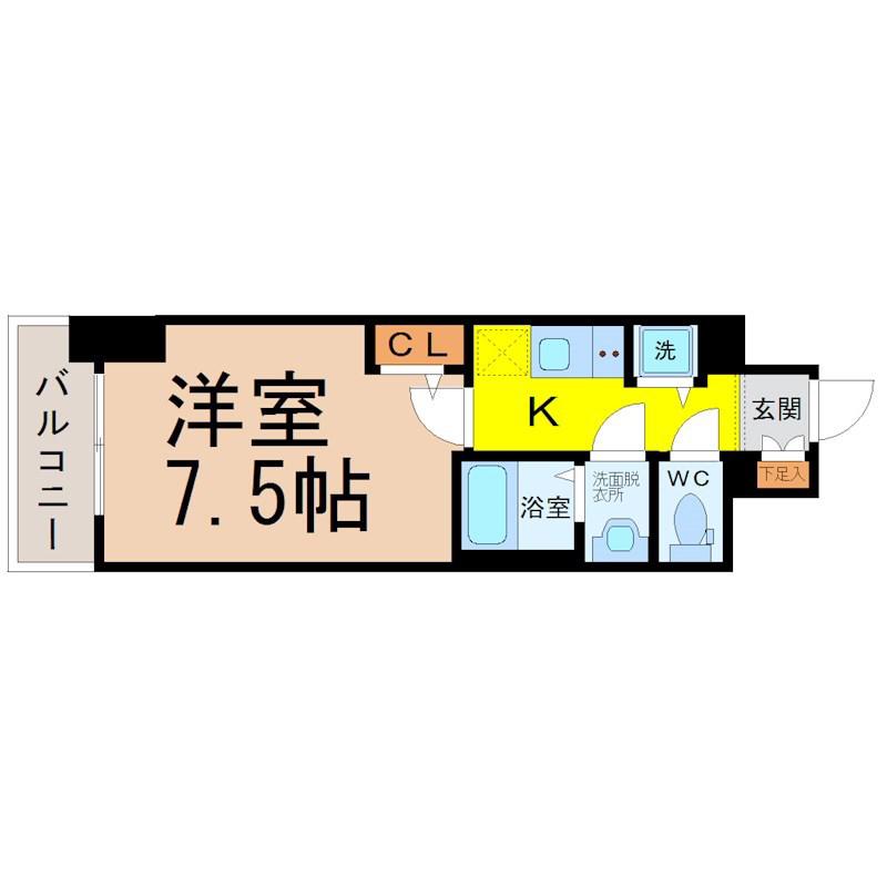 エスリード上前津テルツェ(1K/7階)の間取り写真
