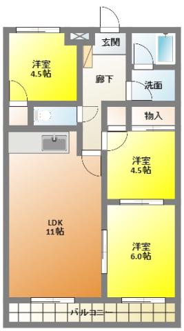 ホリホックイン和田(3LDK/2階)の間取り写真