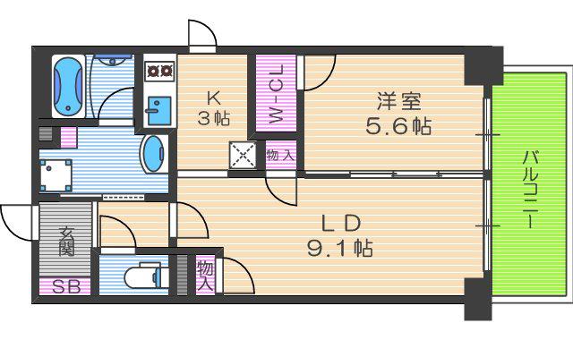 ブリリアント同心(1LDK/5階)の間取り写真