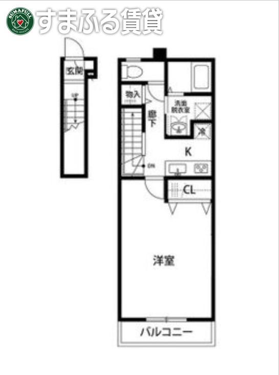 アンプルールリーブルPAPILLONB(1K/2階)の間取り写真