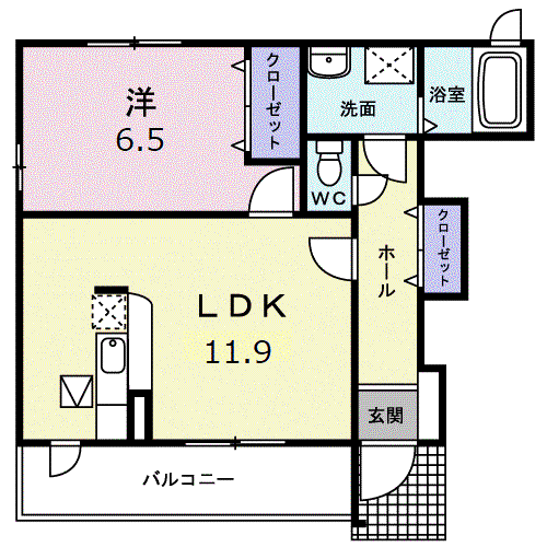 ヴェルドミールIII(1LDK/1階)の間取り写真