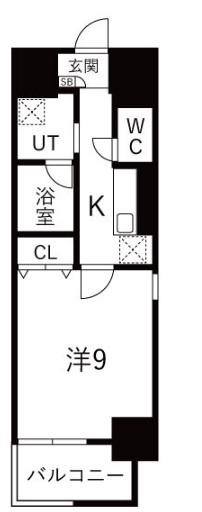 トレヴィ高岳(1K/3階)の間取り写真