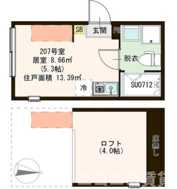 ハーモニーテラス東大泉(ワンルーム/2階)の間取り写真