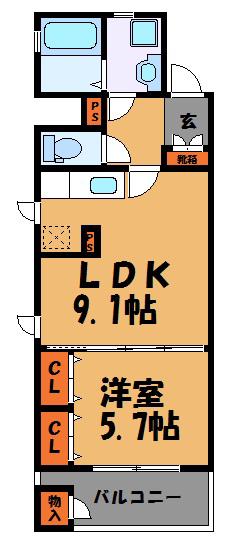 ポルト デュ ボヌール(1LDK/2階)の間取り写真