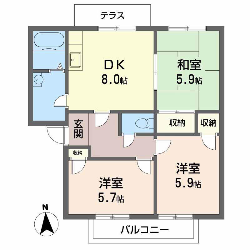 サニーレジデンス(3DK/1階)の間取り写真