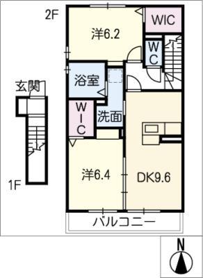 ブライト リーフ(2DK/2階)の間取り写真