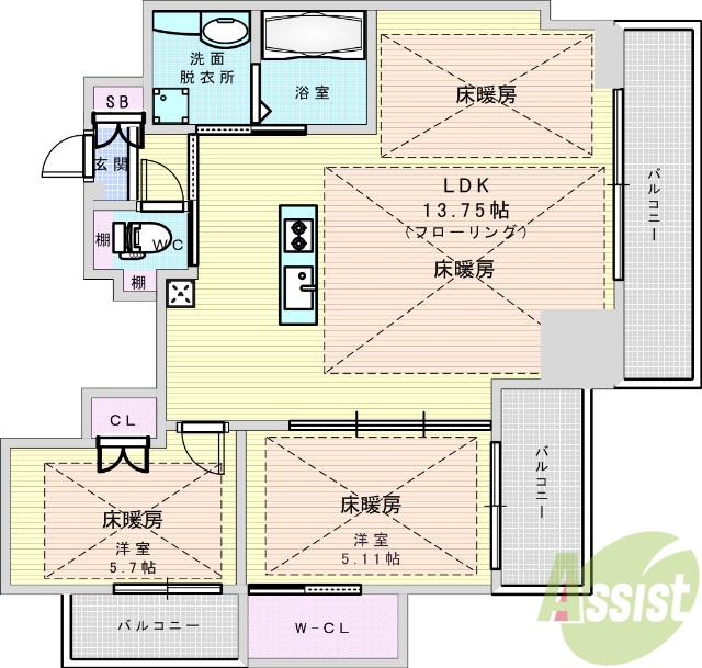 ノルデンタワー江坂プレミアム(2LDK/3階)の間取り写真