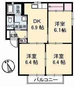 オール・ヴィラーヌ A棟(3DK/2階)の間取り写真