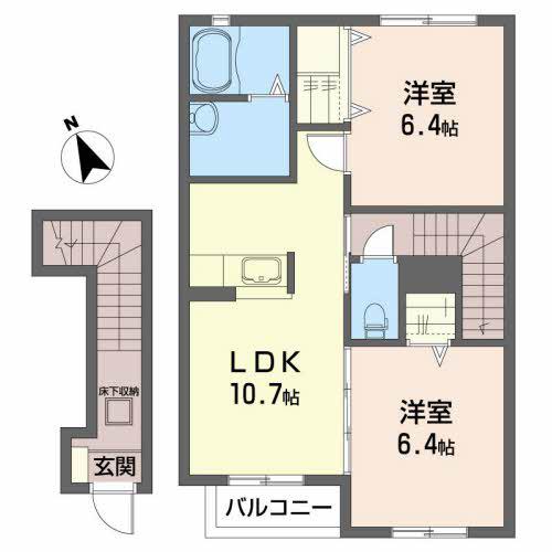 シャーメゾン新田I(2LDK/2階)の間取り写真