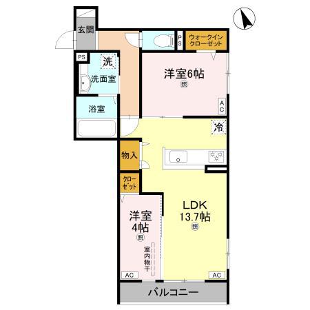 パサログランデ浜寺諏訪森III(2LDK/2階)の間取り写真