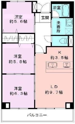 パークヒルズ女池上山(3LDK/5階)の間取り写真
