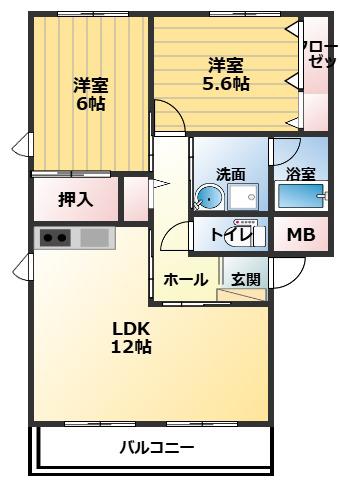 CASA・大野原(2LDK/3階)の間取り写真