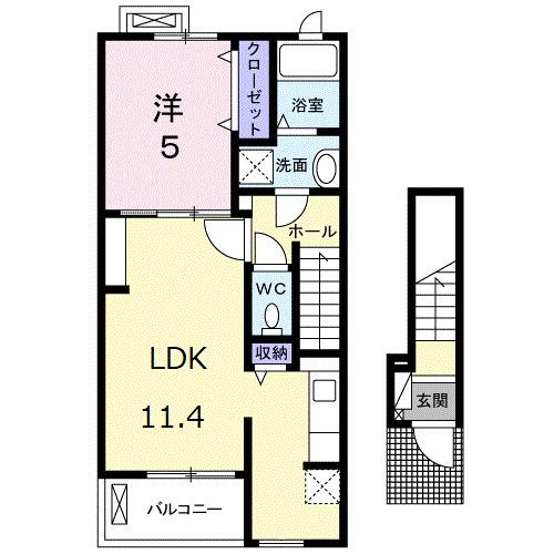 アヴォンリー西町(1LDK/2階)の間取り写真