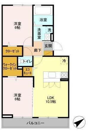 ソレイユ(2LDK/2階)の間取り写真