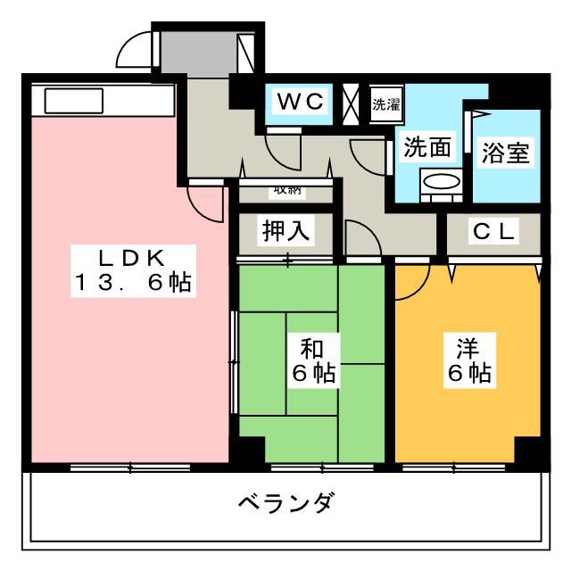 ベルメゾン瑞浪I(2LDK/2階)の間取り写真