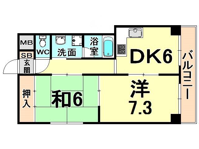 グランデージアルファI(2DK/2階)の間取り写真