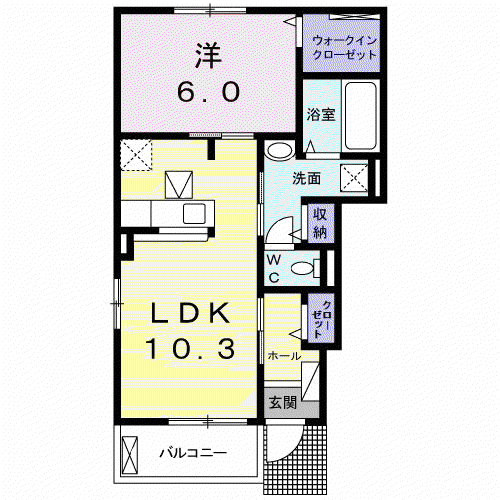 マーヴェラス E(1LDK/1階)の間取り写真