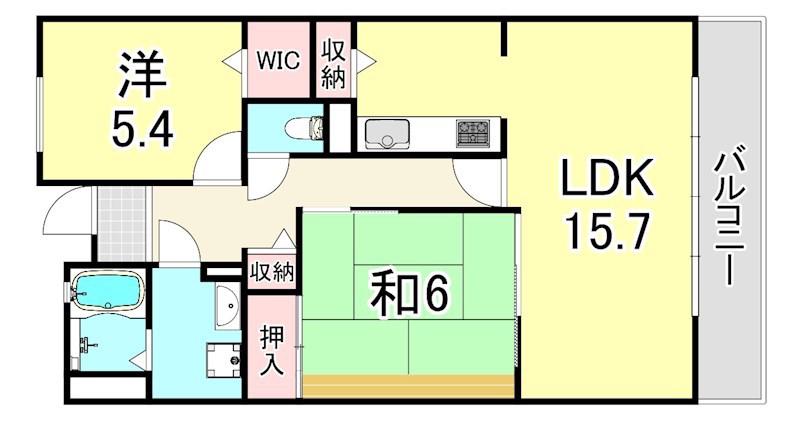UR西宮マリナパークシティ丘のある街 8号棟(2LDK/5階)の間取り写真