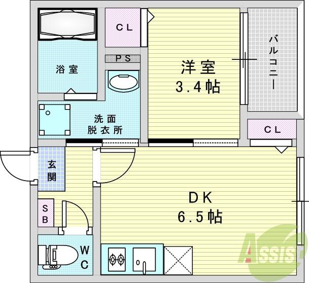 リバーサイド碧(1DK/1階)の間取り写真