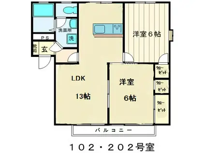 パークヒルA(2LDK/1階)の間取り写真