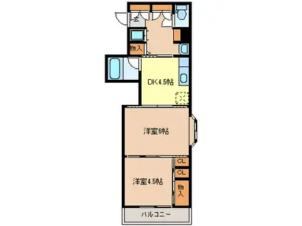 クレスト連坊(2DK/2階)の間取り写真