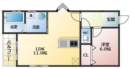 アライアンス富田林(1LDK/3階)の間取り写真