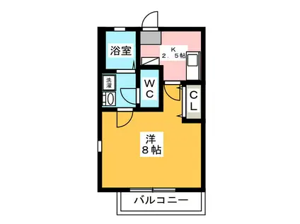 クレフラスト静岡大西II(1K/1階)の間取り写真