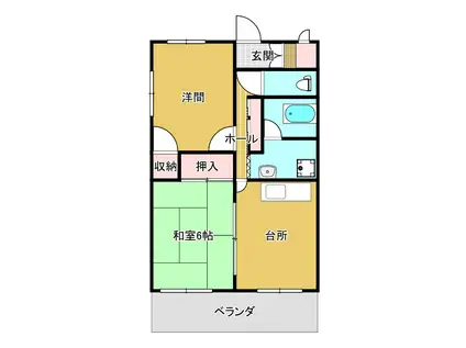 メゾン風の丘(2DK/1階)の間取り写真